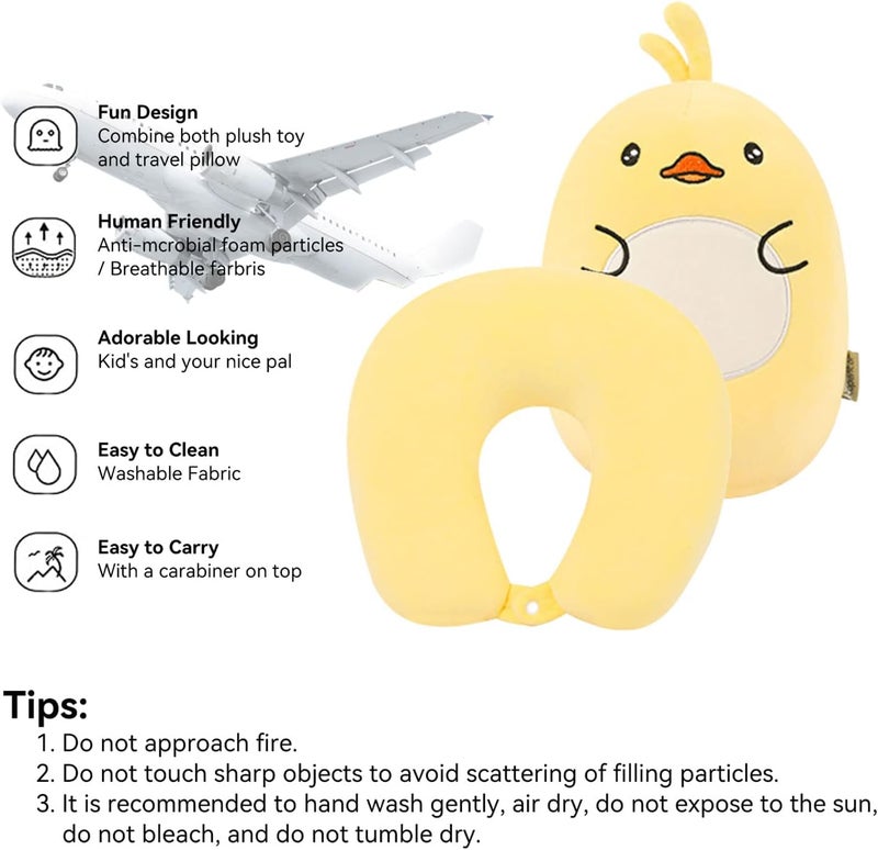 stocaggio Kids Travel Pillow - 2-in-1 Deformable Kids Neck Pillow for Traveling, Soft U-Shaped Pillow with Adorable Animal Design, Comfy Sleep and Play, Ideal for Airplanes and Cars - Yellow Duck - Image 3